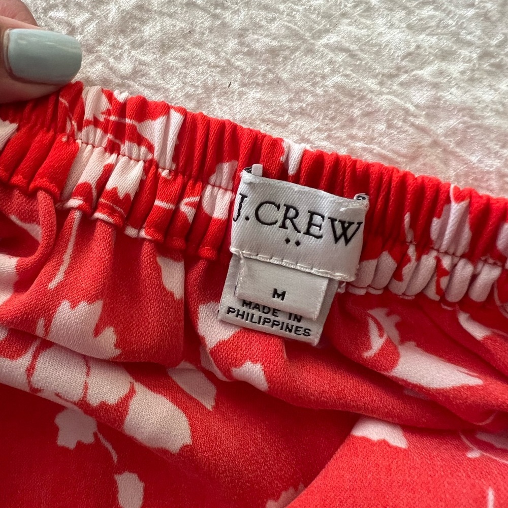 J. Crew Red and White Floral Midi Skirt
